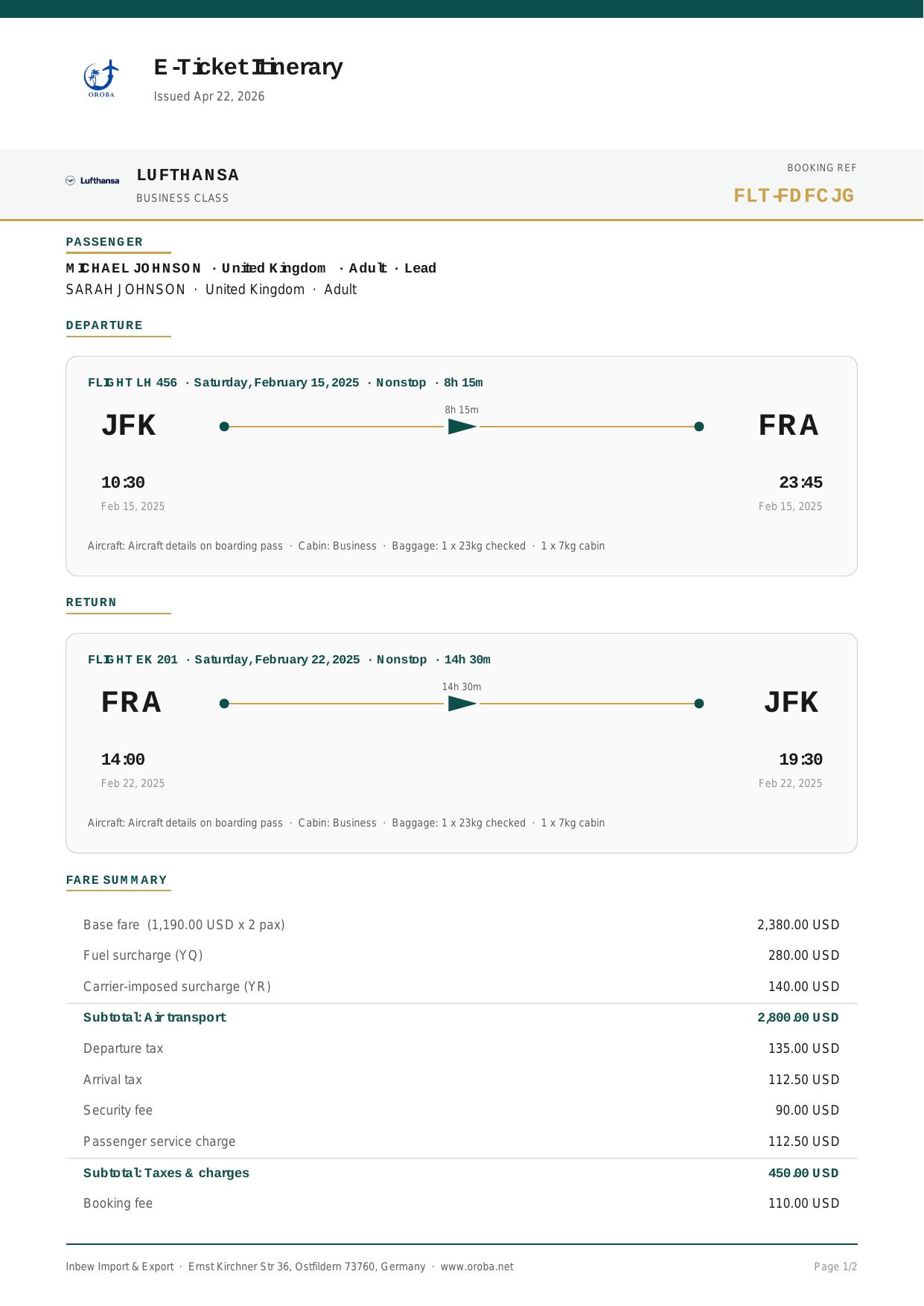 Flight E-Ticket Page 1